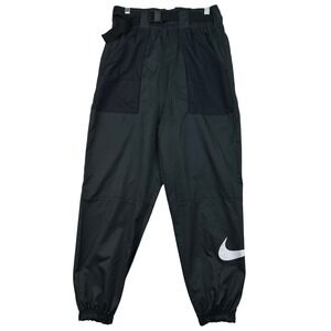 Nike Pants Womens‎ Small Belted Track Wind Joggers Black Swoosh Logo Nylon